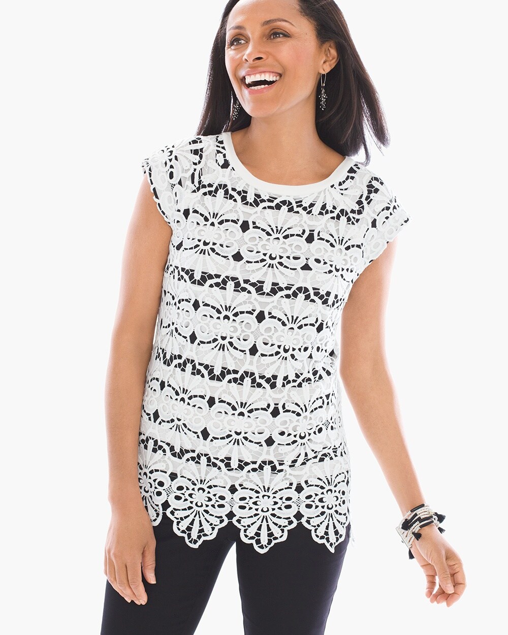 Striped Lace Overlay Top