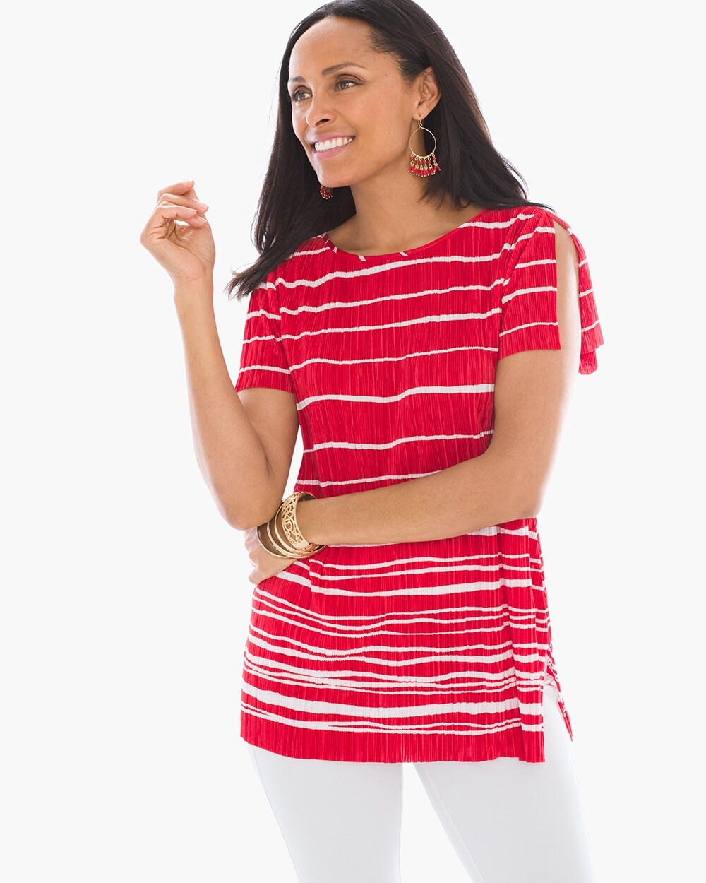 Travelers Collection Dainty Stripe Pleated Top