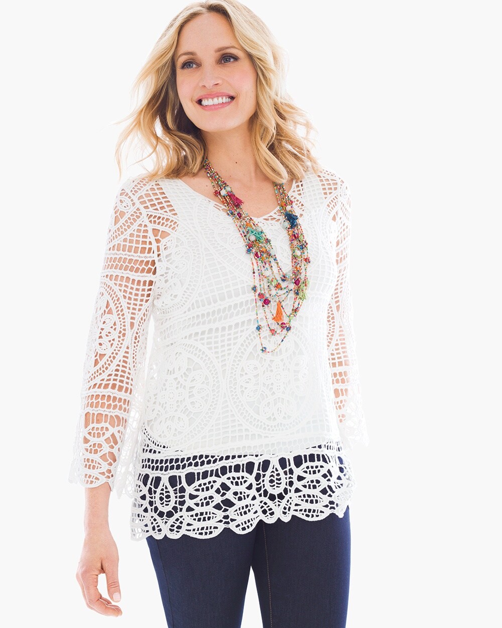 Lace Drama-Sleeve Pullover