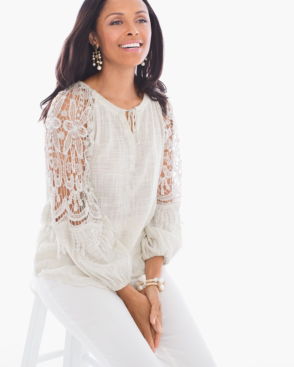 Lace-Embroidered Peasant Top