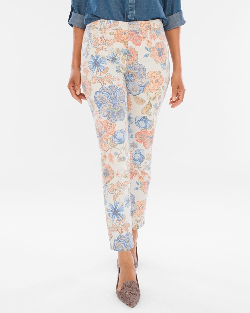 So Slimming Floral-Print Girlfriend Ankle Jeans