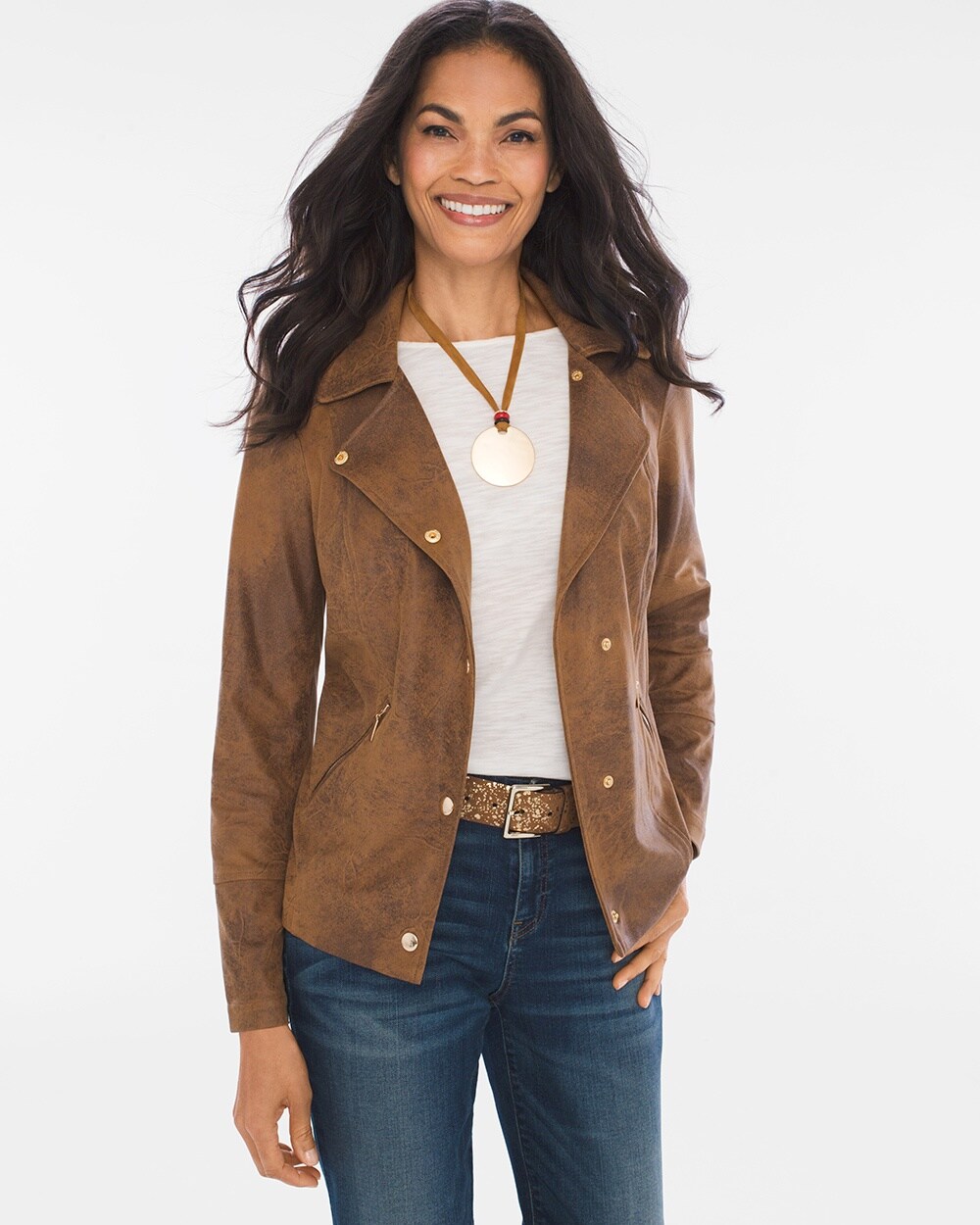 Coated Faux-Suede Moto Jacket