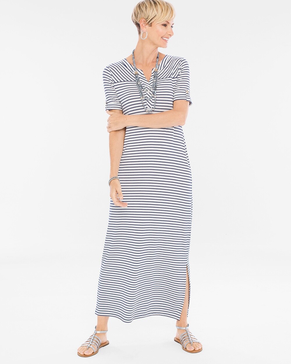 Striped Tee Cuff-Detail Dress