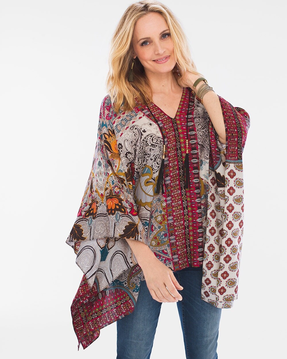 Bordered Floral Poncho
