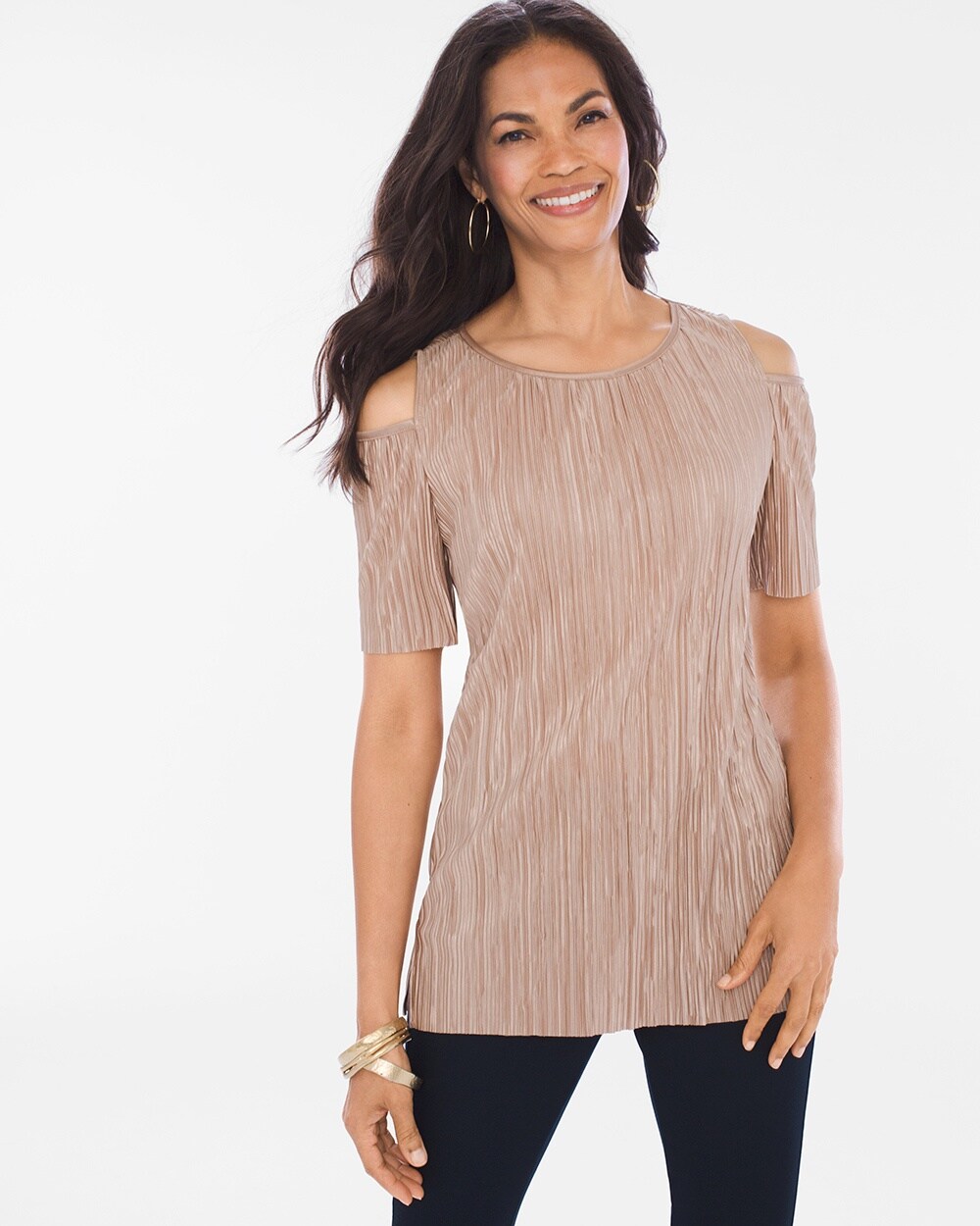 Travelers Collection Micro-Pleat Cold-Shoulder Top