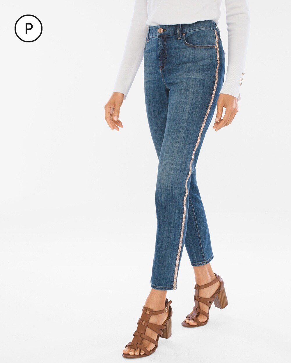 So Slimming Petite Side-Embellished Girlfriend Ankle Jeans