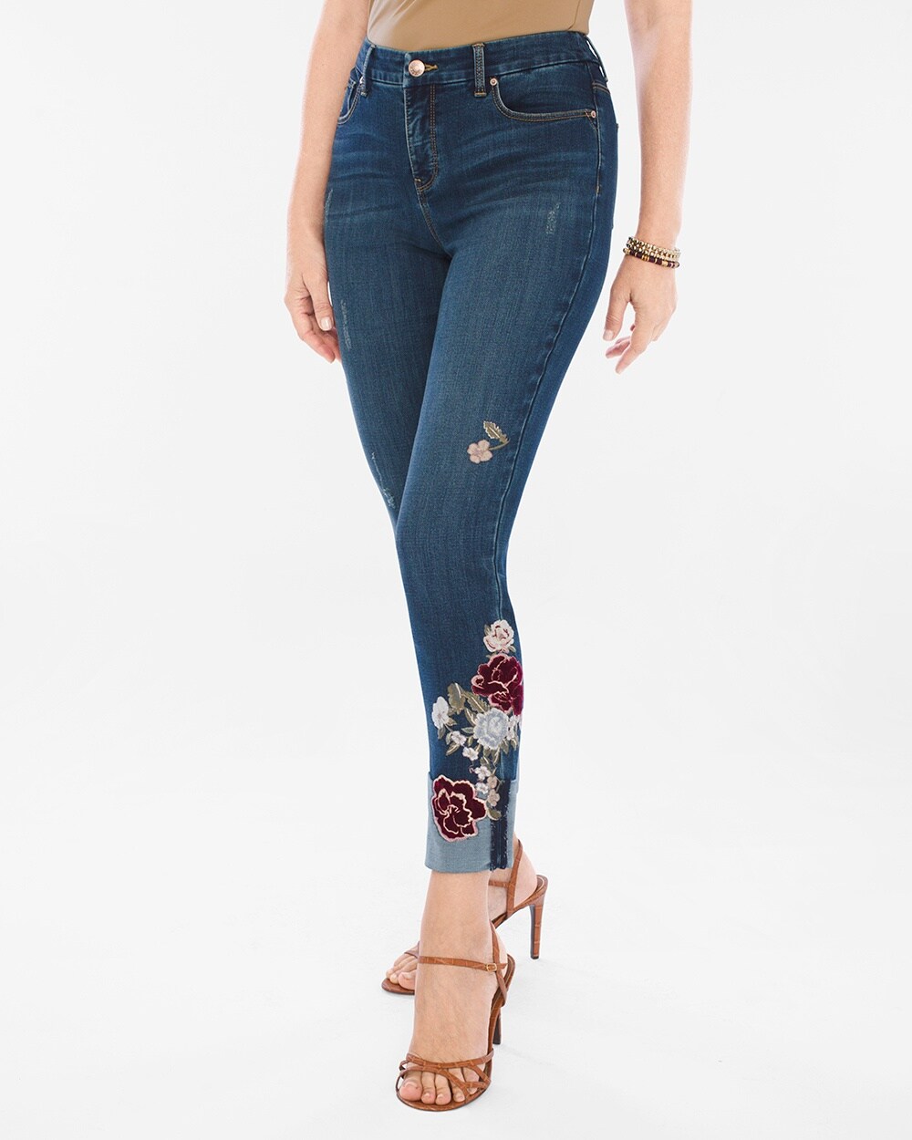 So Slimming Velveteen Floral Girlfriend Ankle Jeans