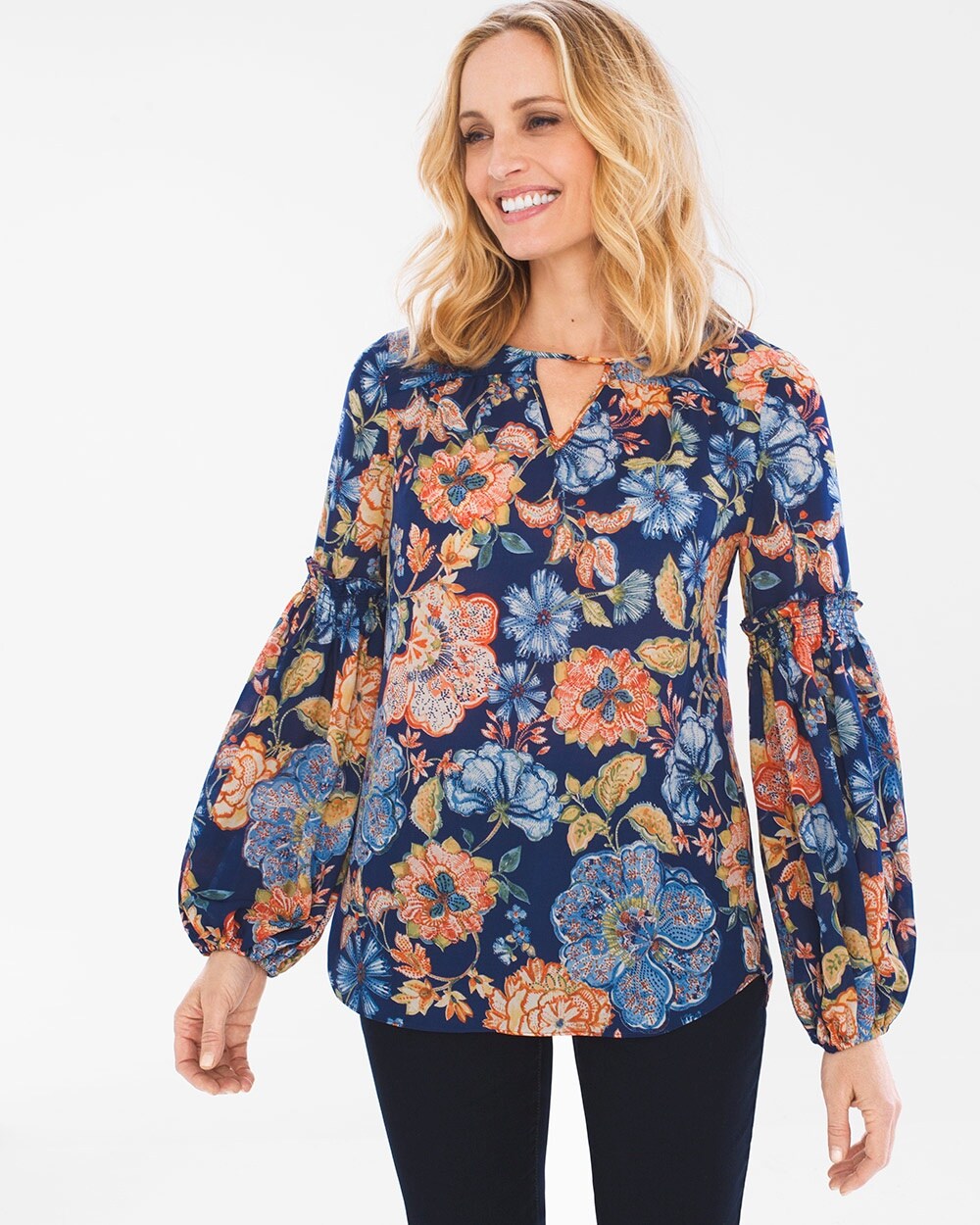 August Floral Drama-Sleeve Top