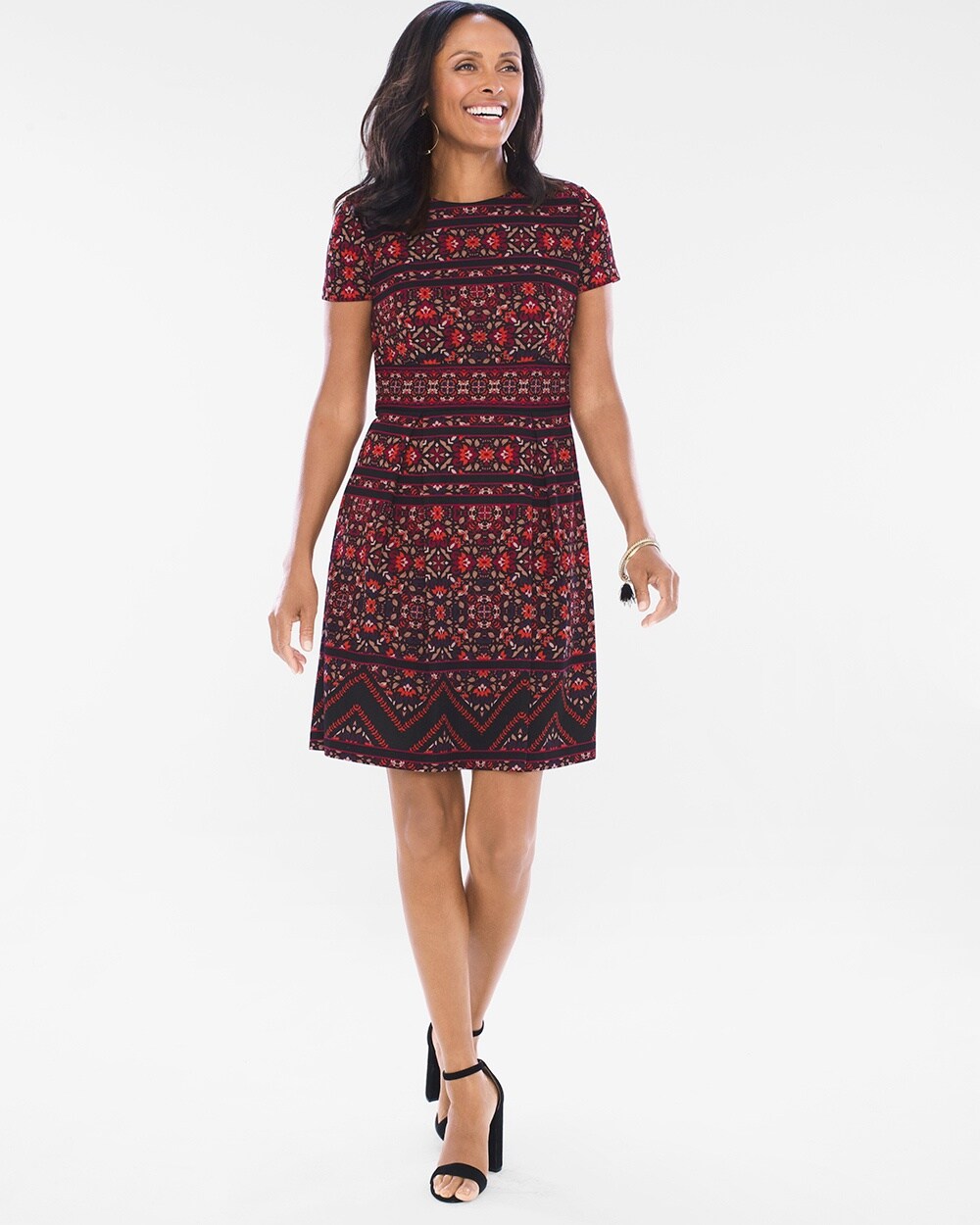 Folk Floral Fit-and-Flare Dress