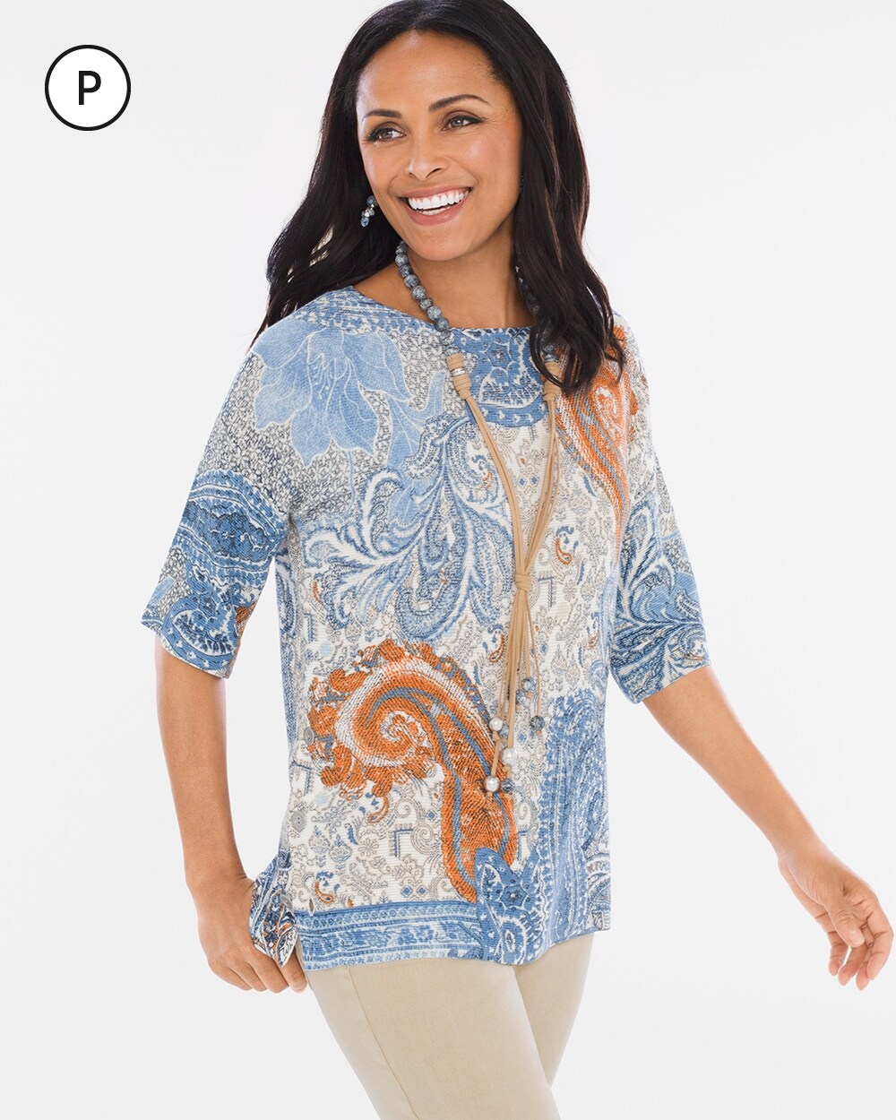 Petite Paisley Side-Button Pullover