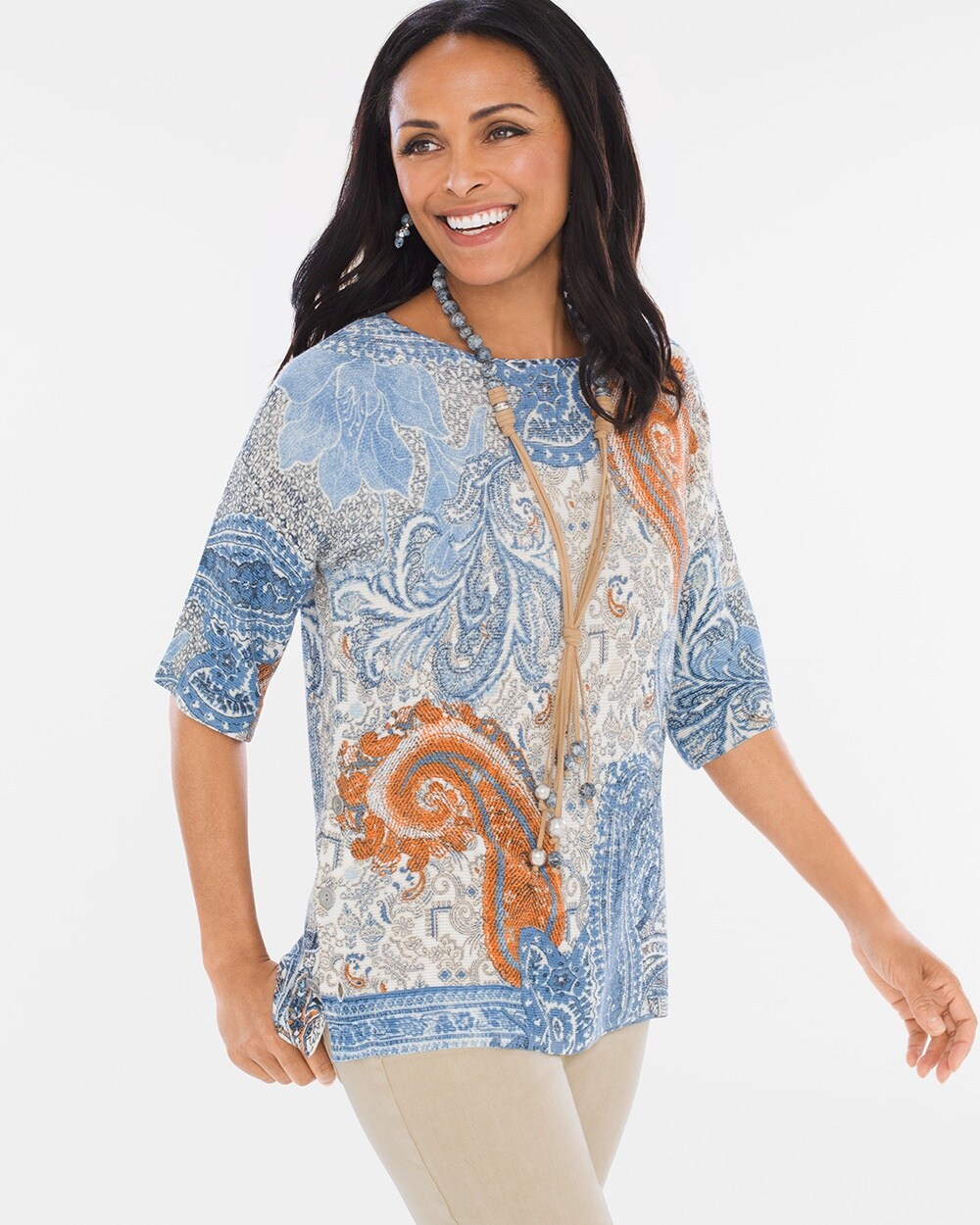 Paisley Side-Button Pullover
