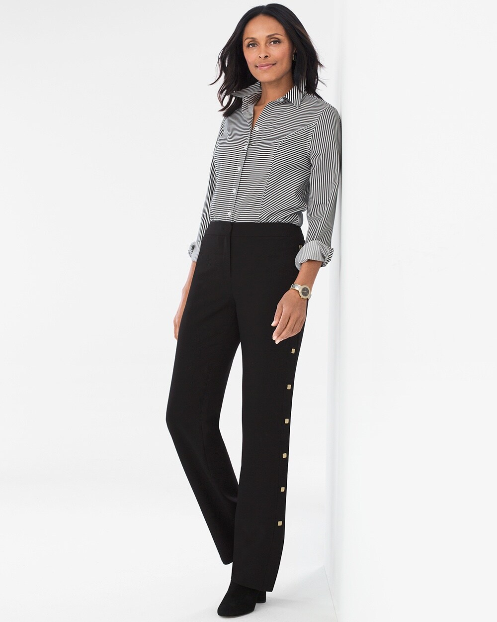 Straight-Leg Side-Button Pants - Chico's
