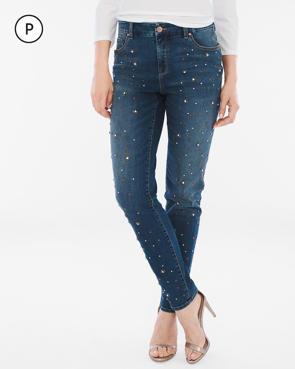 So Slimming Petite Scattered Stones Girlfriend Ankle Jeans