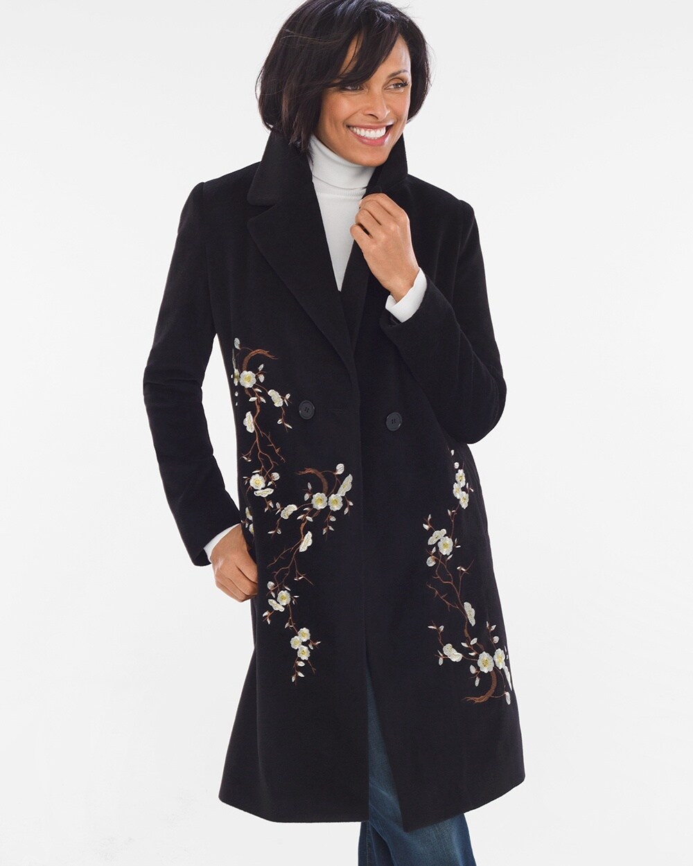 Flower-Embroidered Coat
