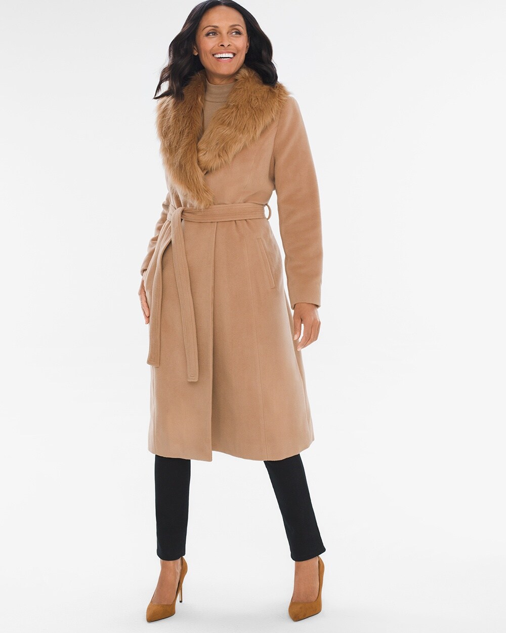 Belted Faux-Fur Trench Coat