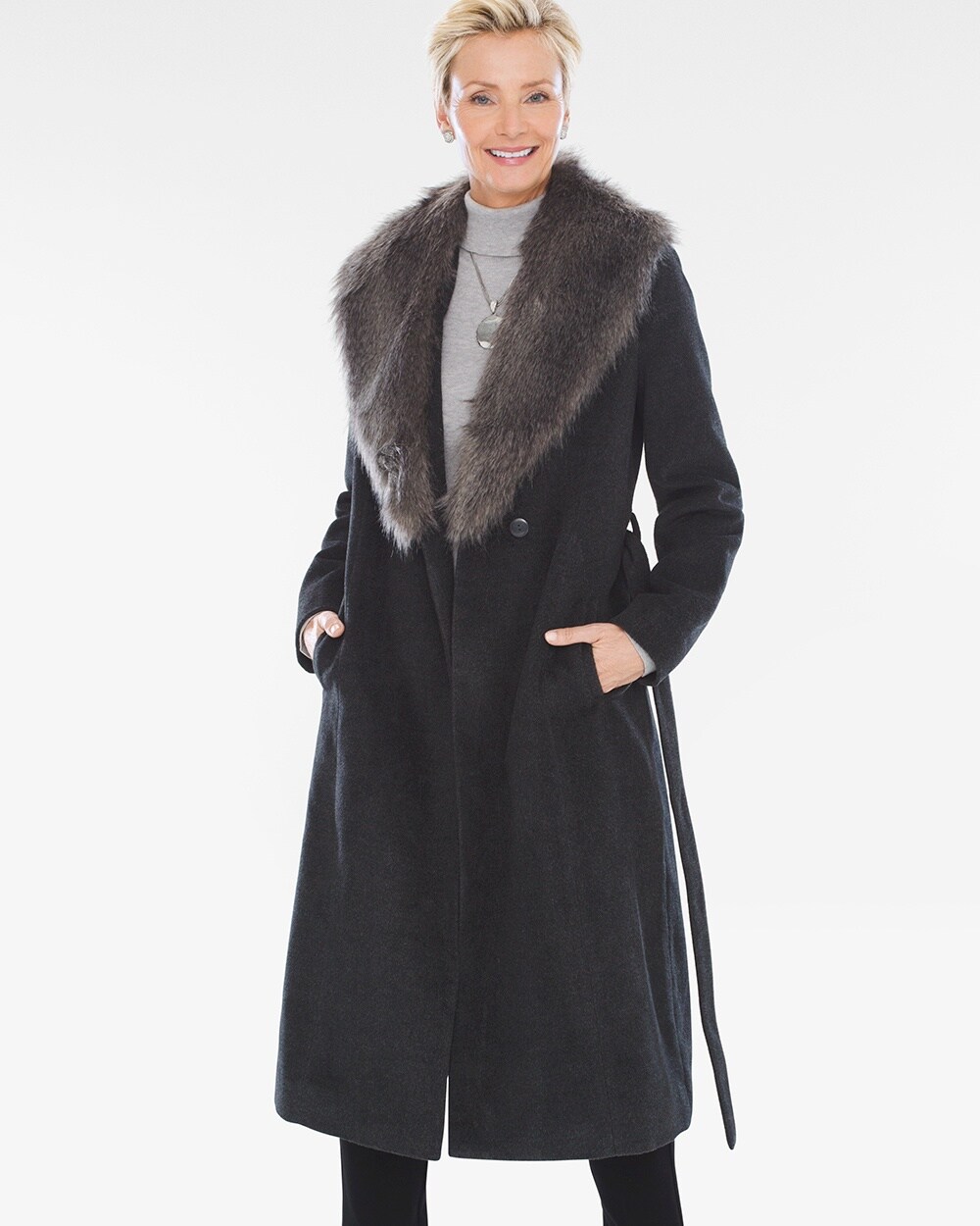 Belted Faux-Fur Trench Coat