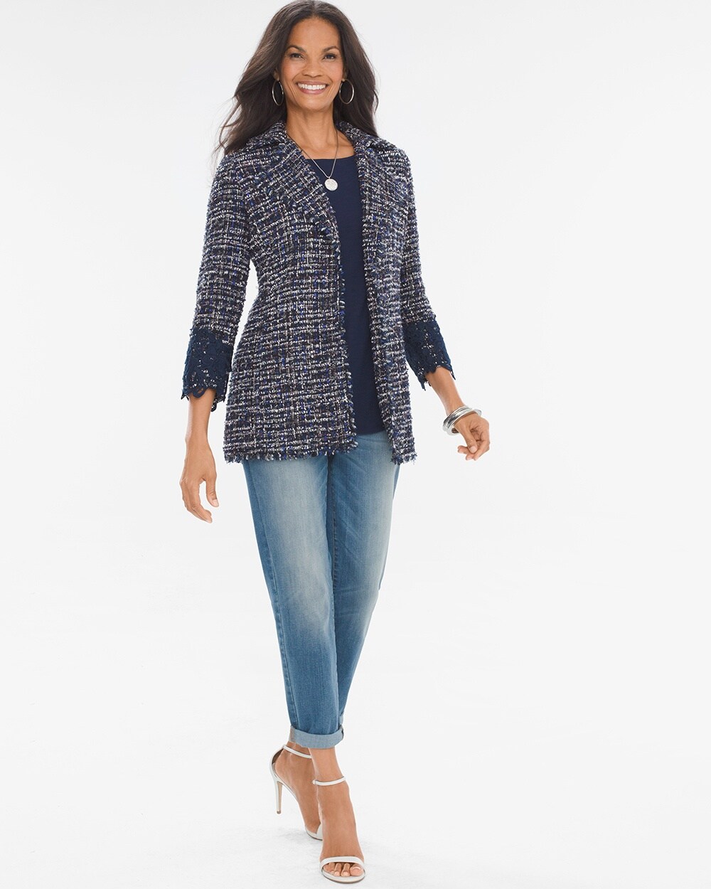 Tweed Lace-Cuff Detail Jacket - Chicos