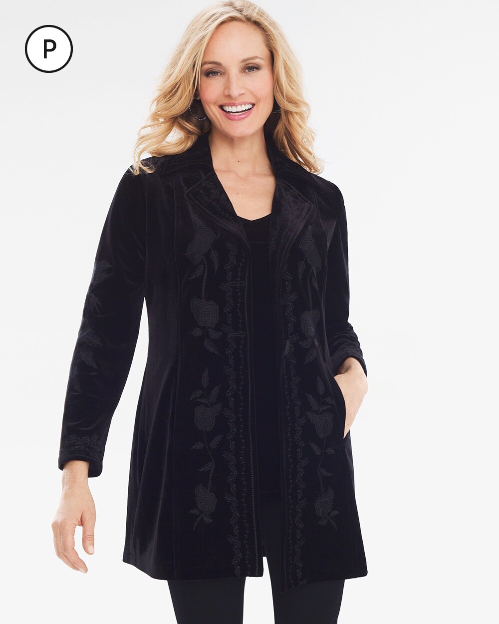 Travelers Collection Petite Velvet Embroidered Jacket