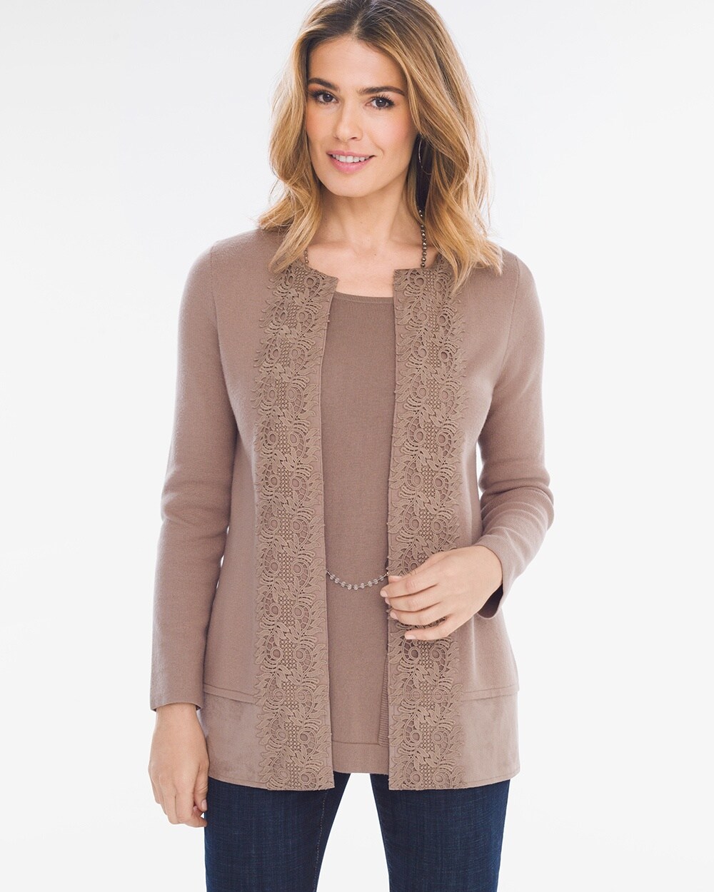 Lace-Front Cardigan