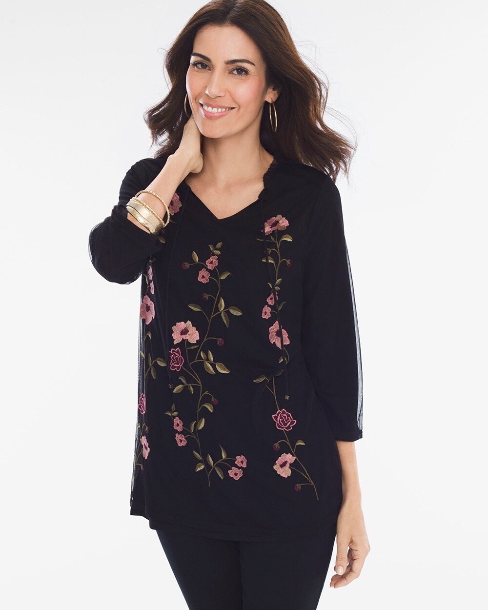 Embroidered Flowers Mesh Top