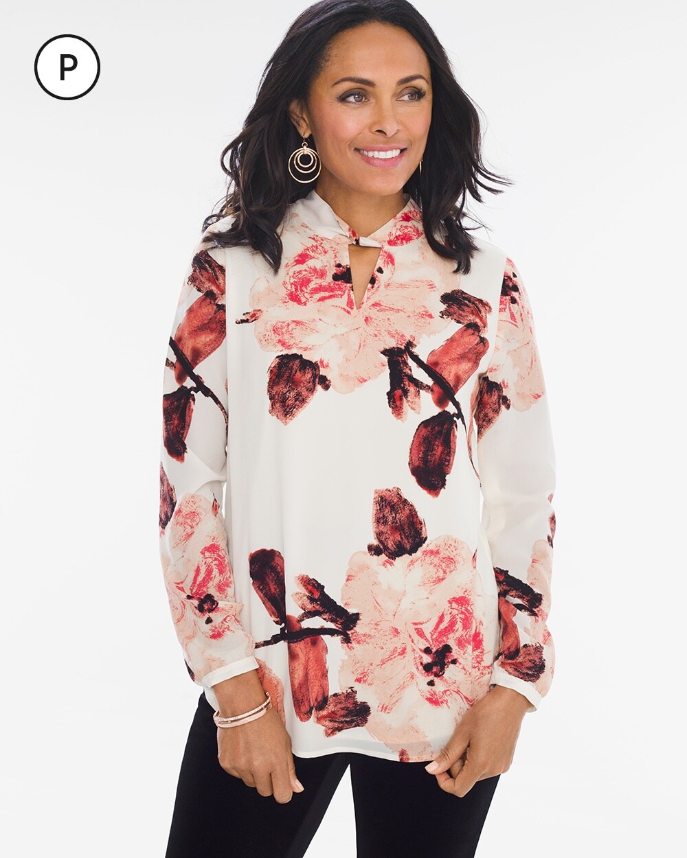 Petite Painted Flowers Knotted-Neck Top