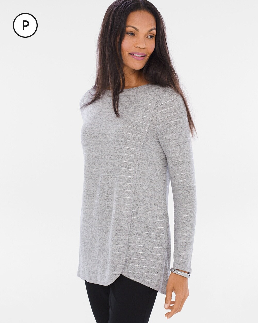 Zenergy Petite Knit Collection Cozy Wrap-Front Tunic