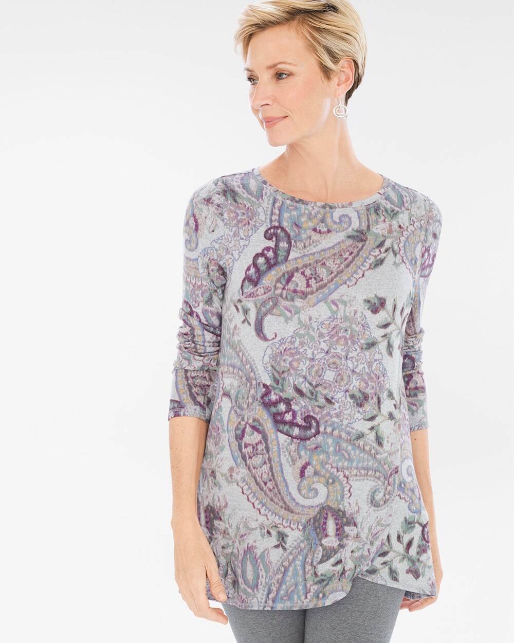 Zenergy Knit Collection Cozy Printed Wrap-Front Tunic