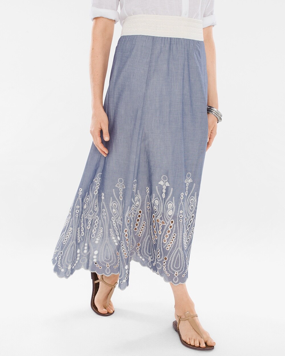 Embroidered Lace Midi Skirt
