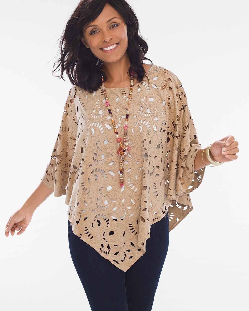 Perforated Faux-Suede Poncho