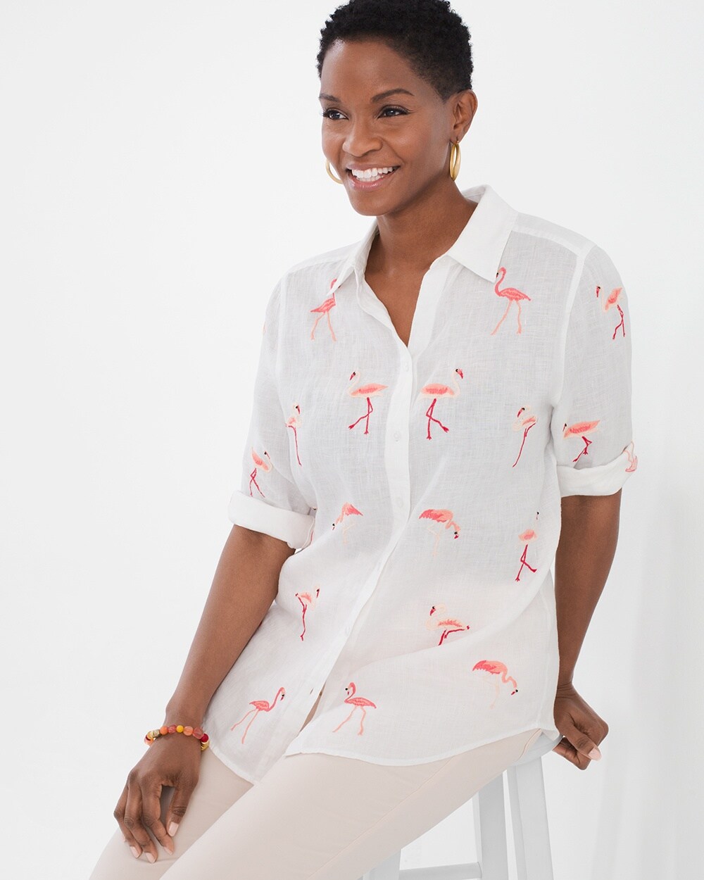 Embroidered Flamingo Shirt