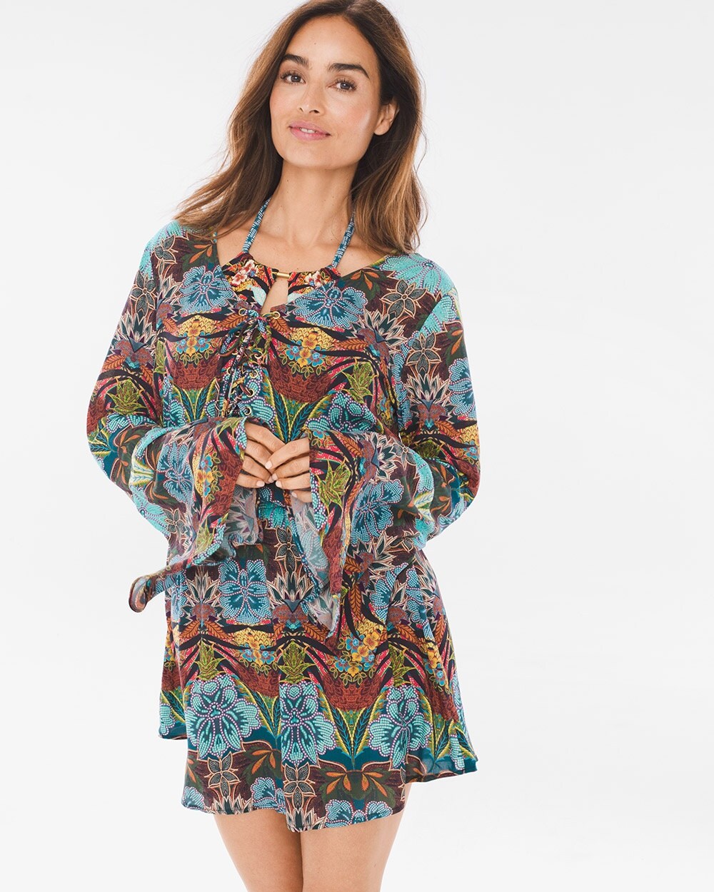 Kenneth Cole Bali Dreams Bell-Sleeve Swim Cover-Up Tunic