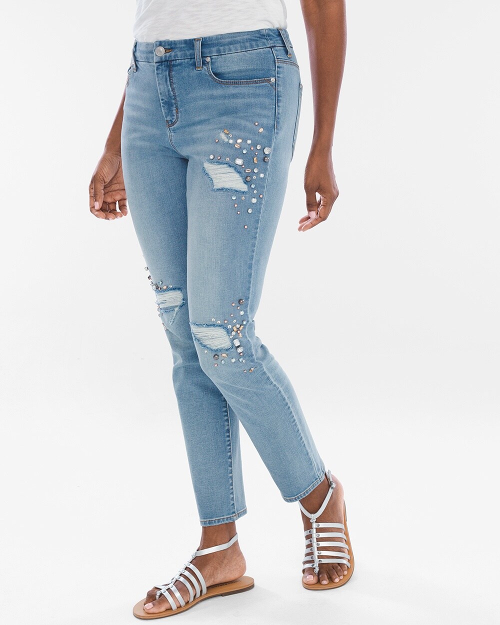 So Slimming Pearl Embellished Girlfriend Ankle Jeans