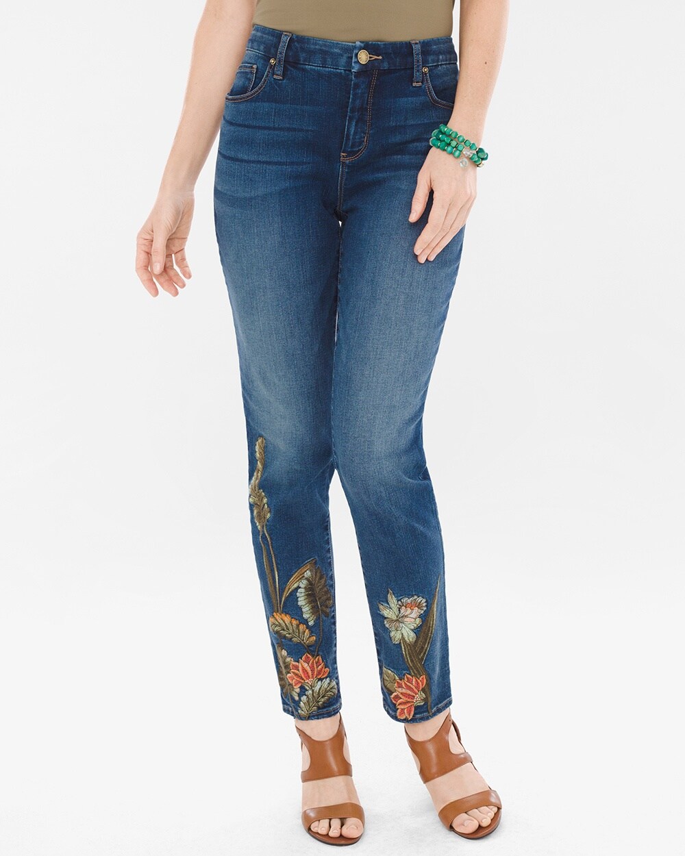 So Slimming Palm-Embroidered Girlfriend Ankle Jeans