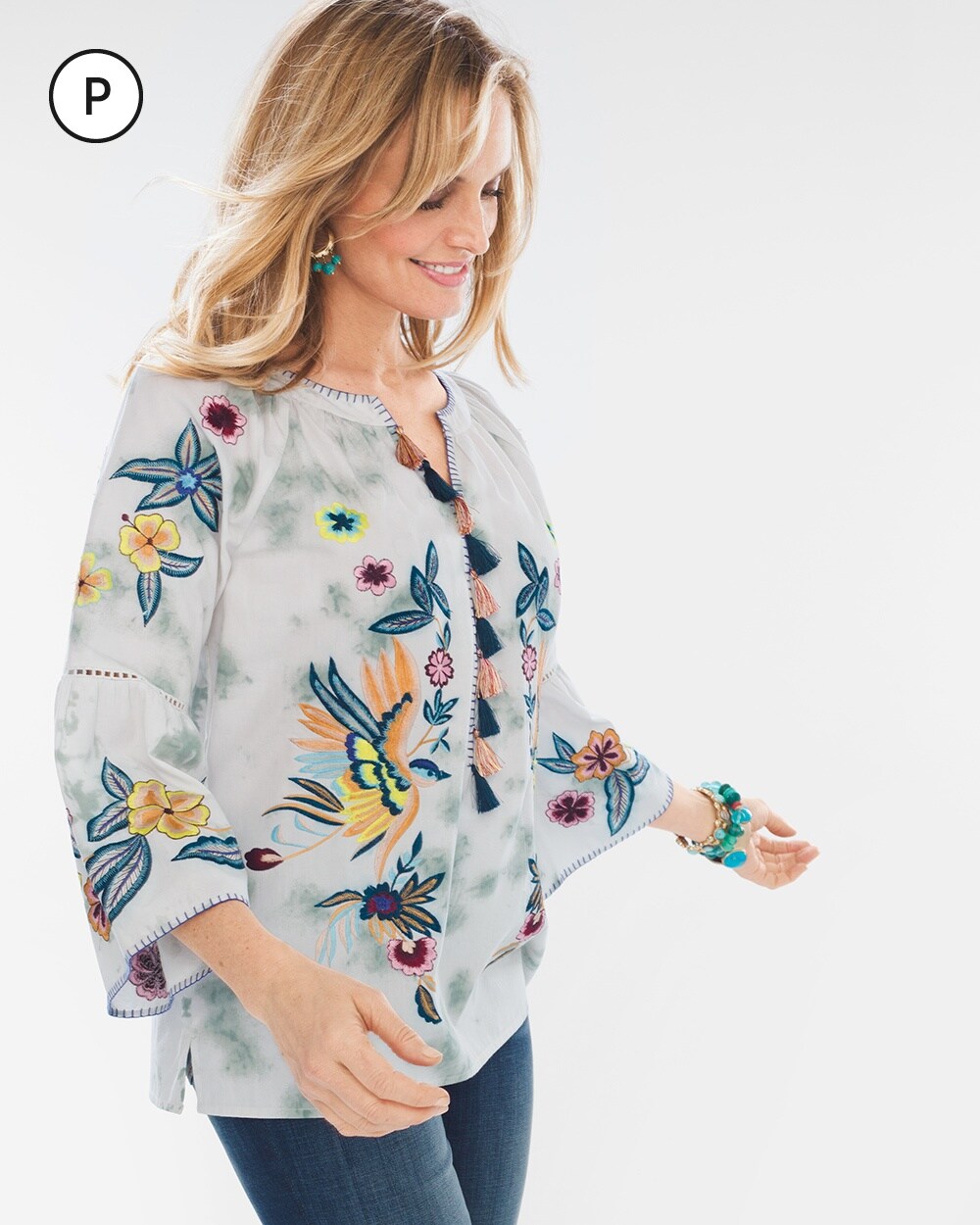 Petite Embroidered Birds Top