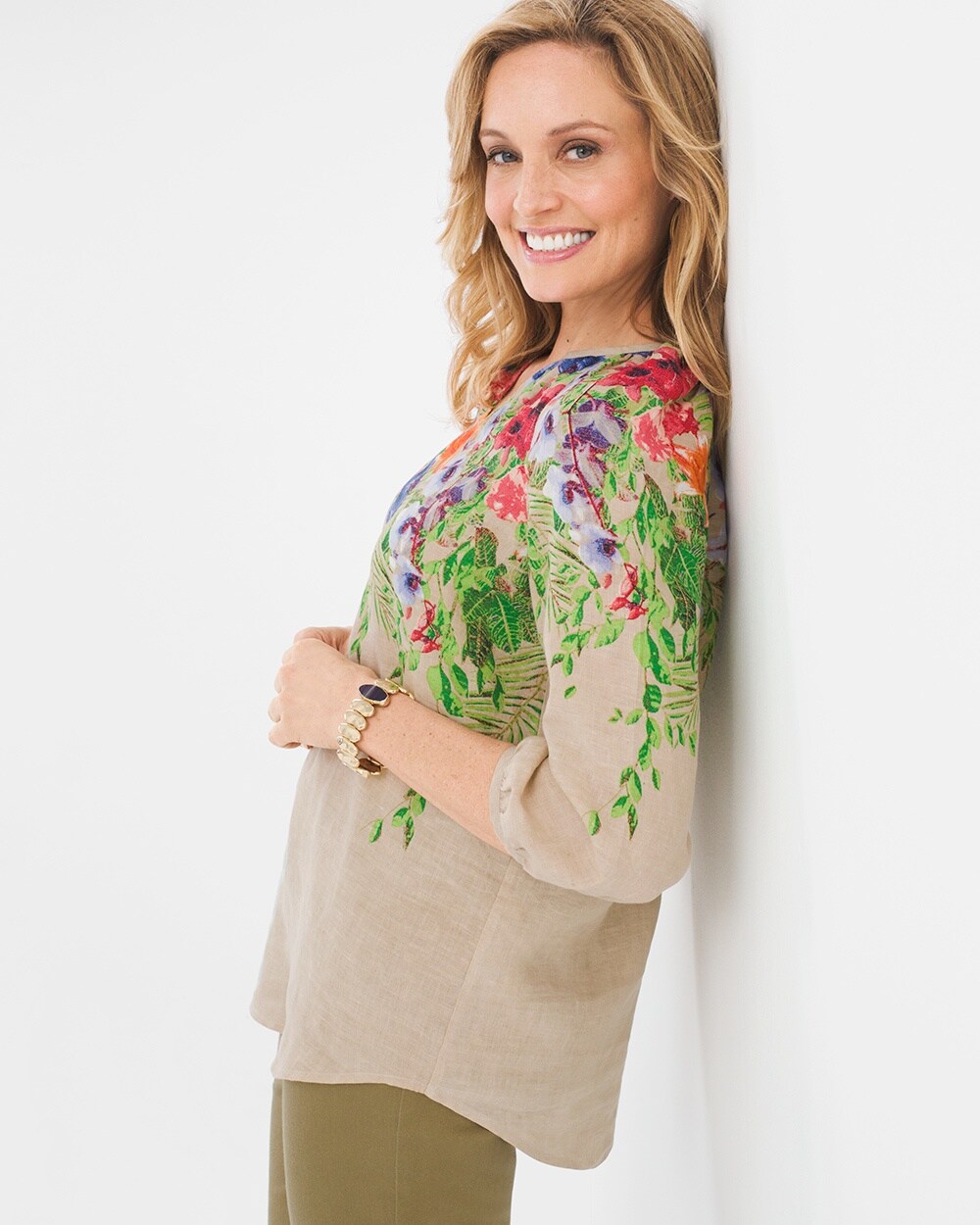 Vibrant Floral Linen Pullover
