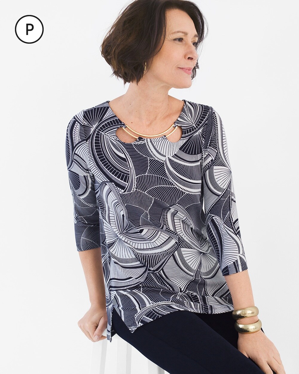 Travelers Classic Petite Hardware-Neck Butterfly Tunic