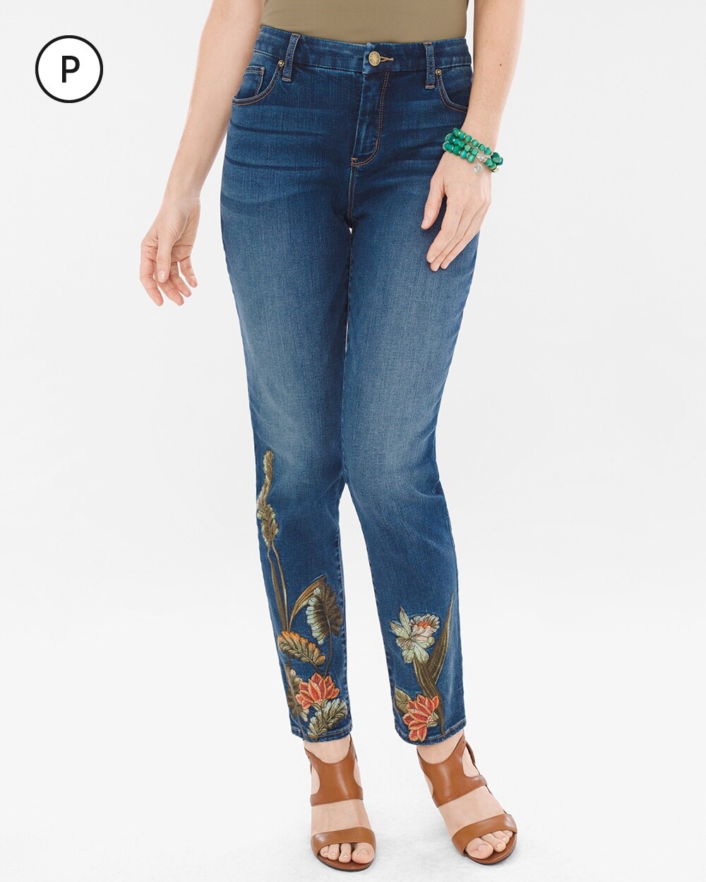 So Slimming Petite Palm-Embroidered Girlfriend Ankle Jeans