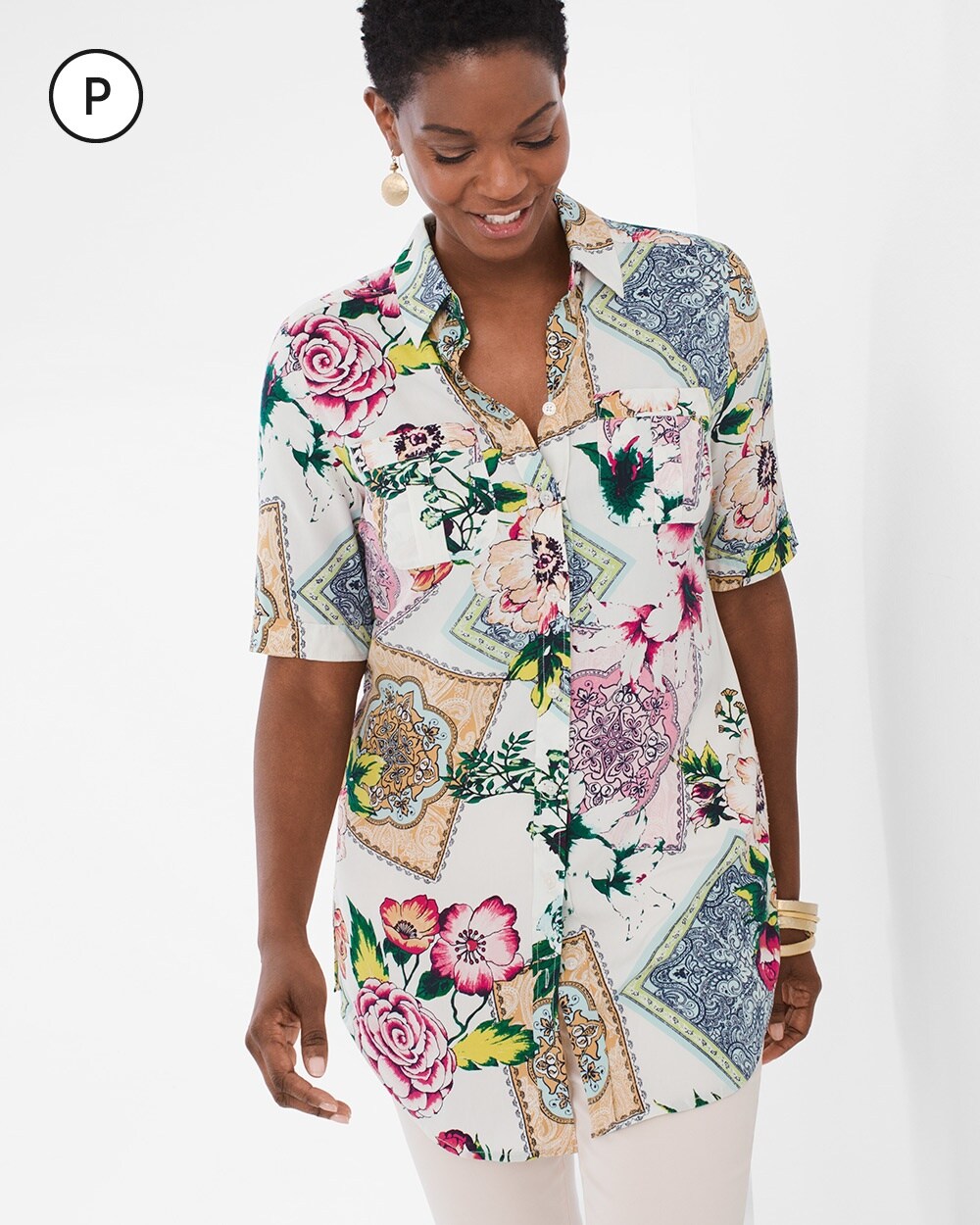 Petite Silky Soft Floral Tiles Tunic