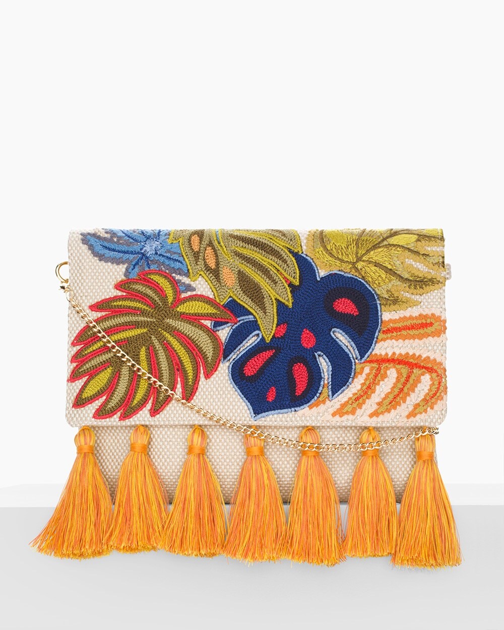 Embroidered Leaf Clutch