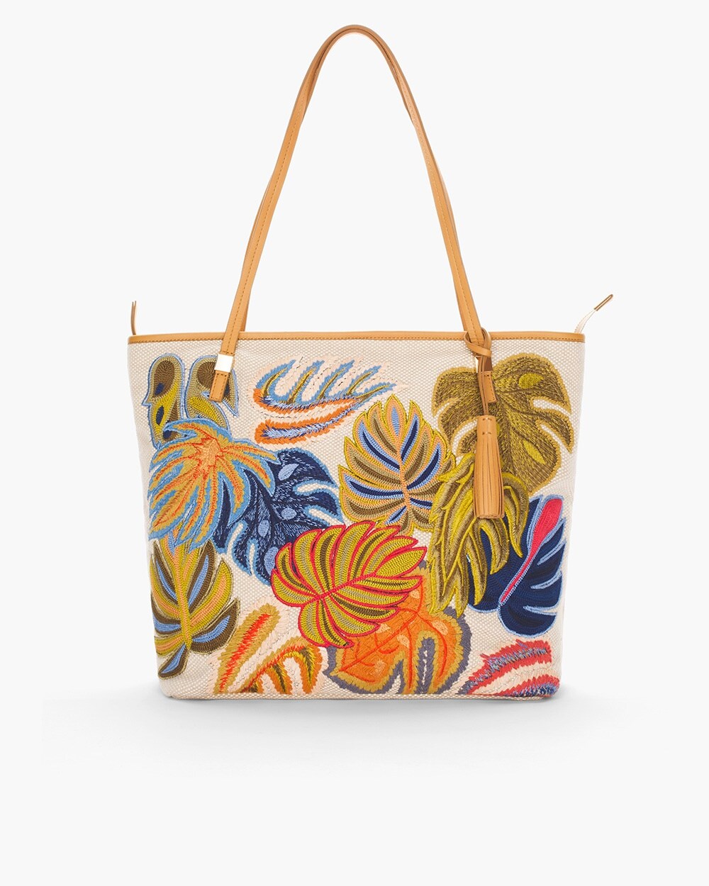 Embroidered Leaves Tote