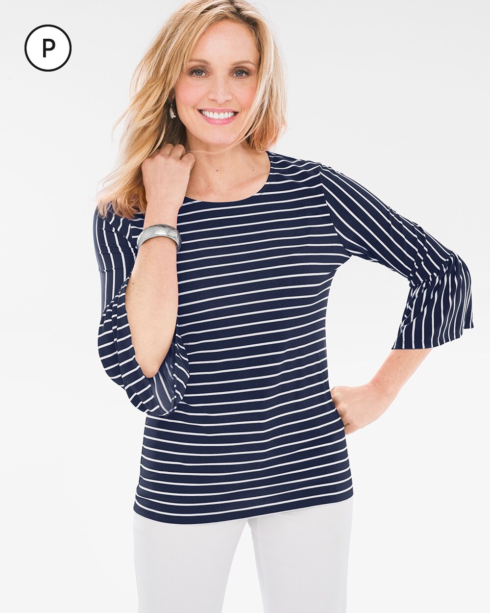 Petite Glamour Striped Flutter-Sleeve Top
