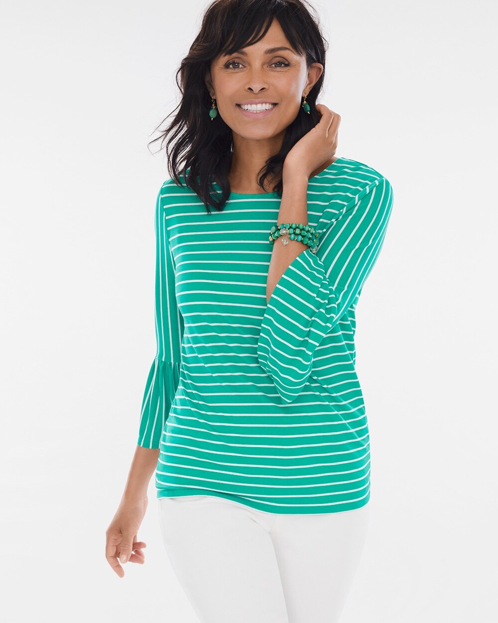 Glamour Striped Flutter-Sleeve Top