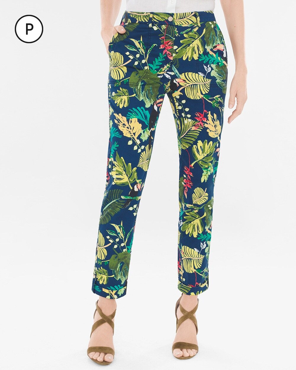 Comfort Waist Petite Luxe Utility Slim Tropical Ankle Pants