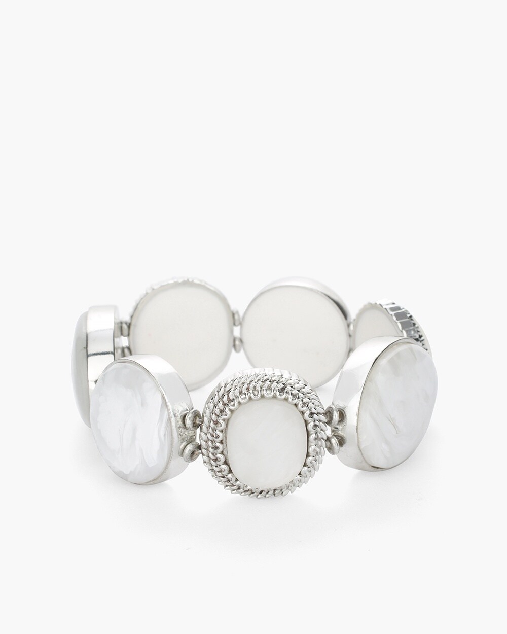 White and Silver-Tone Wide Stretch Bracelet