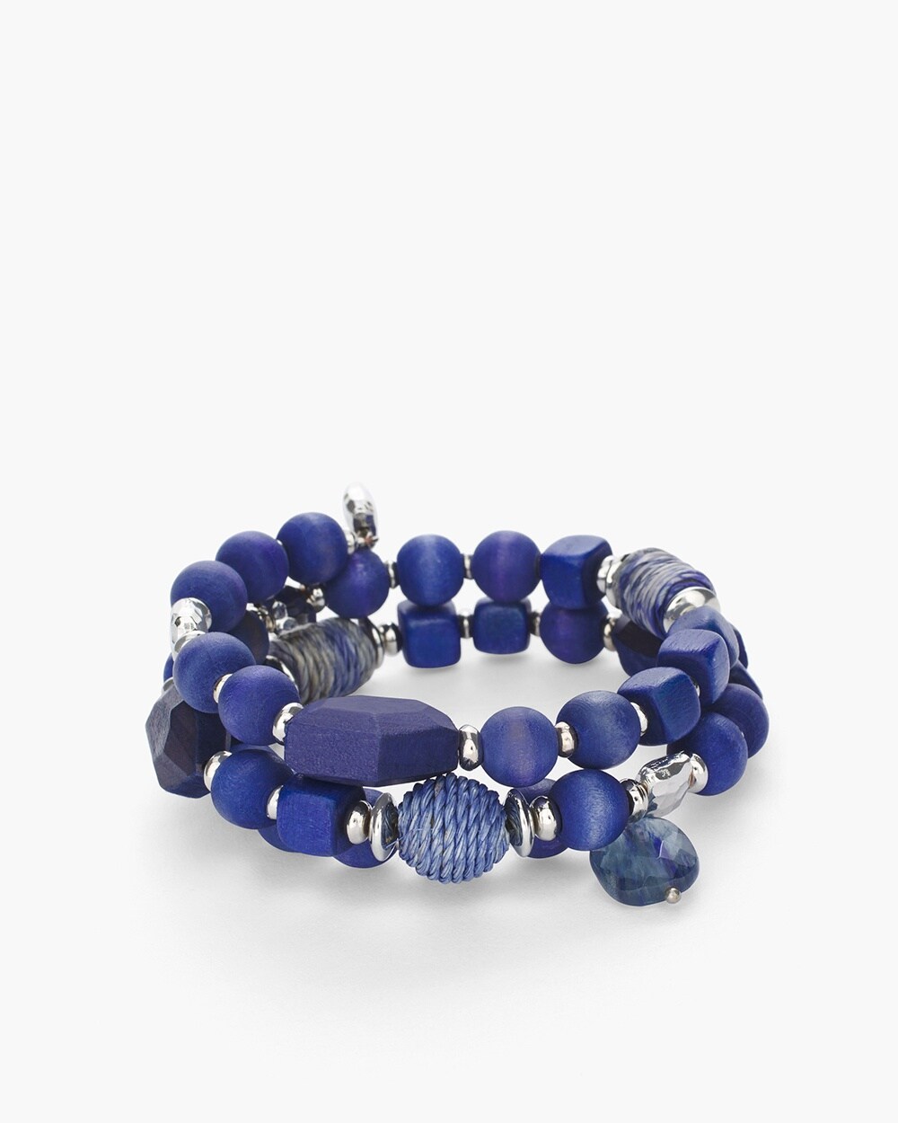 Blue Wood Bead Coil Bracelet