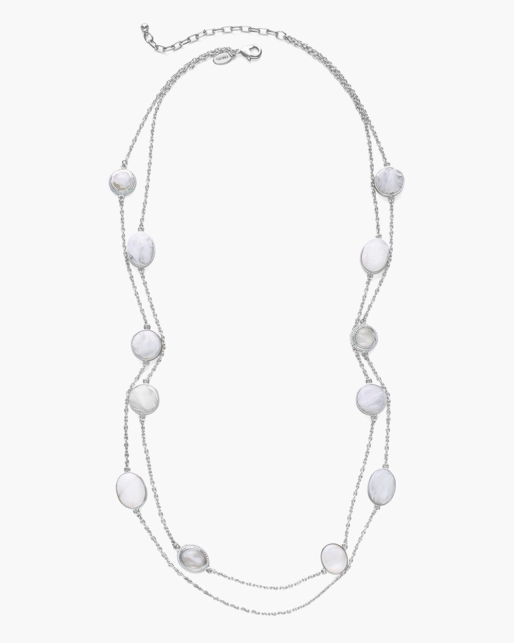 White and Silver-Tone Long Necklace