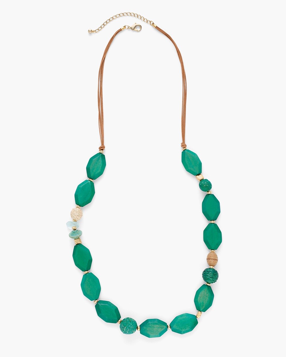Green Wood Bead Single-Strand Necklace