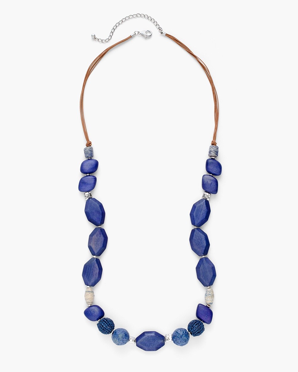 Blue Wood Bead Single-Strand Necklace