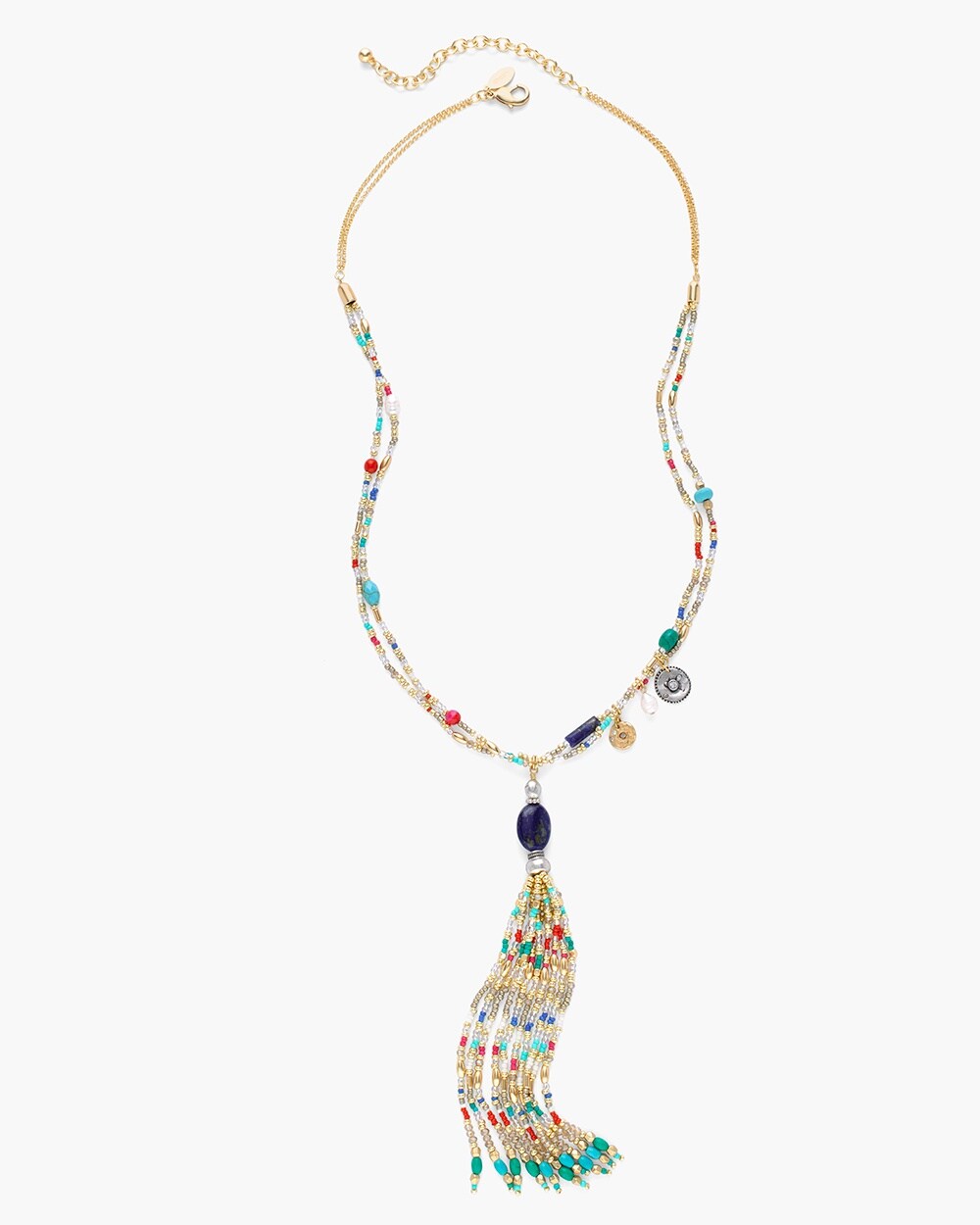 Multi-Colored Seed Bead Tassel Necklace