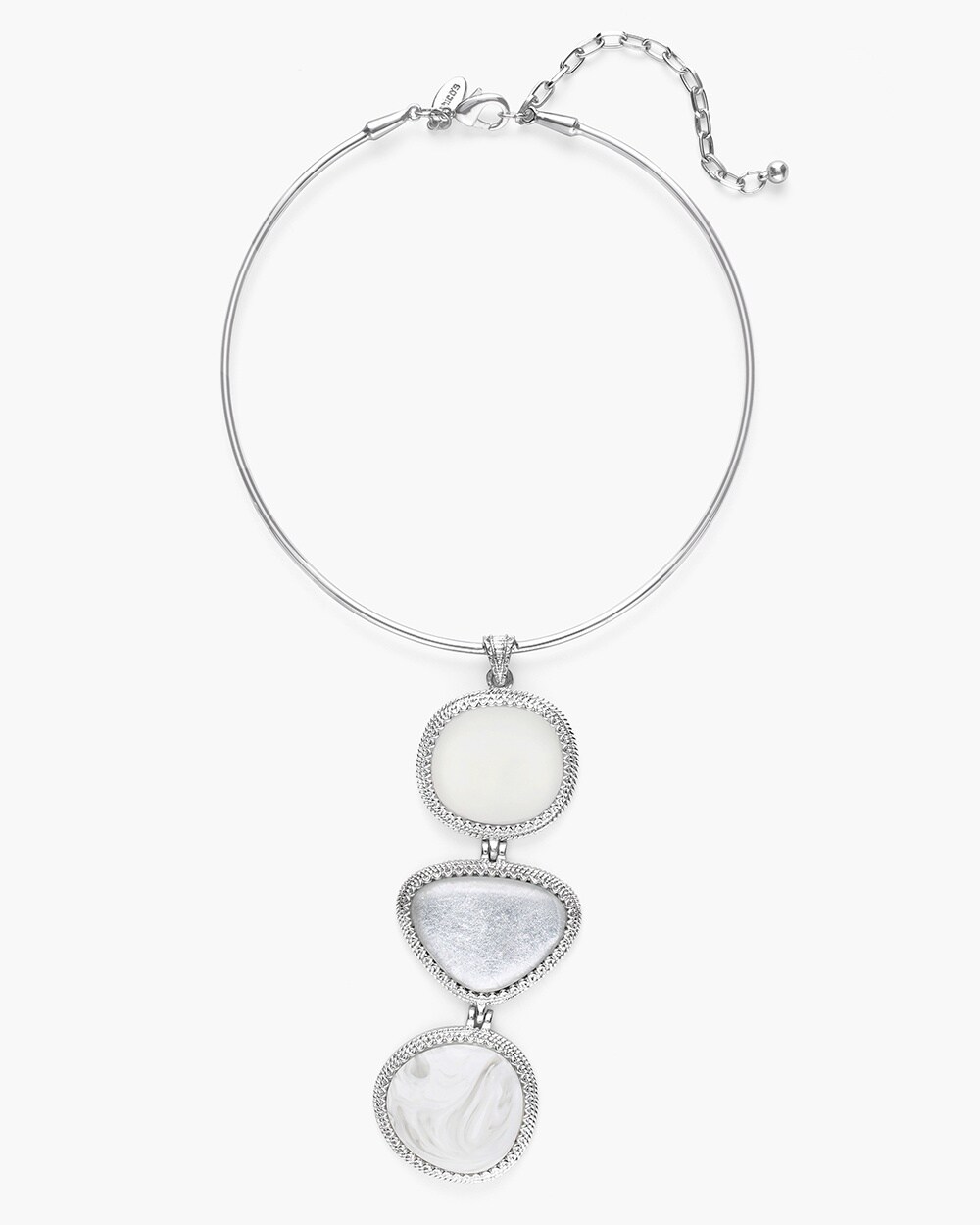 White and Silver-Tone Collar Pendant Necklace